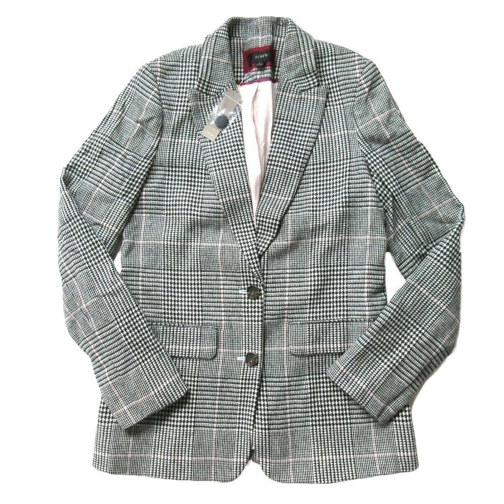 NWT J.Crew Boyfriend Blazer in Black White Plaid Italian Wool Jacket 8 $248
